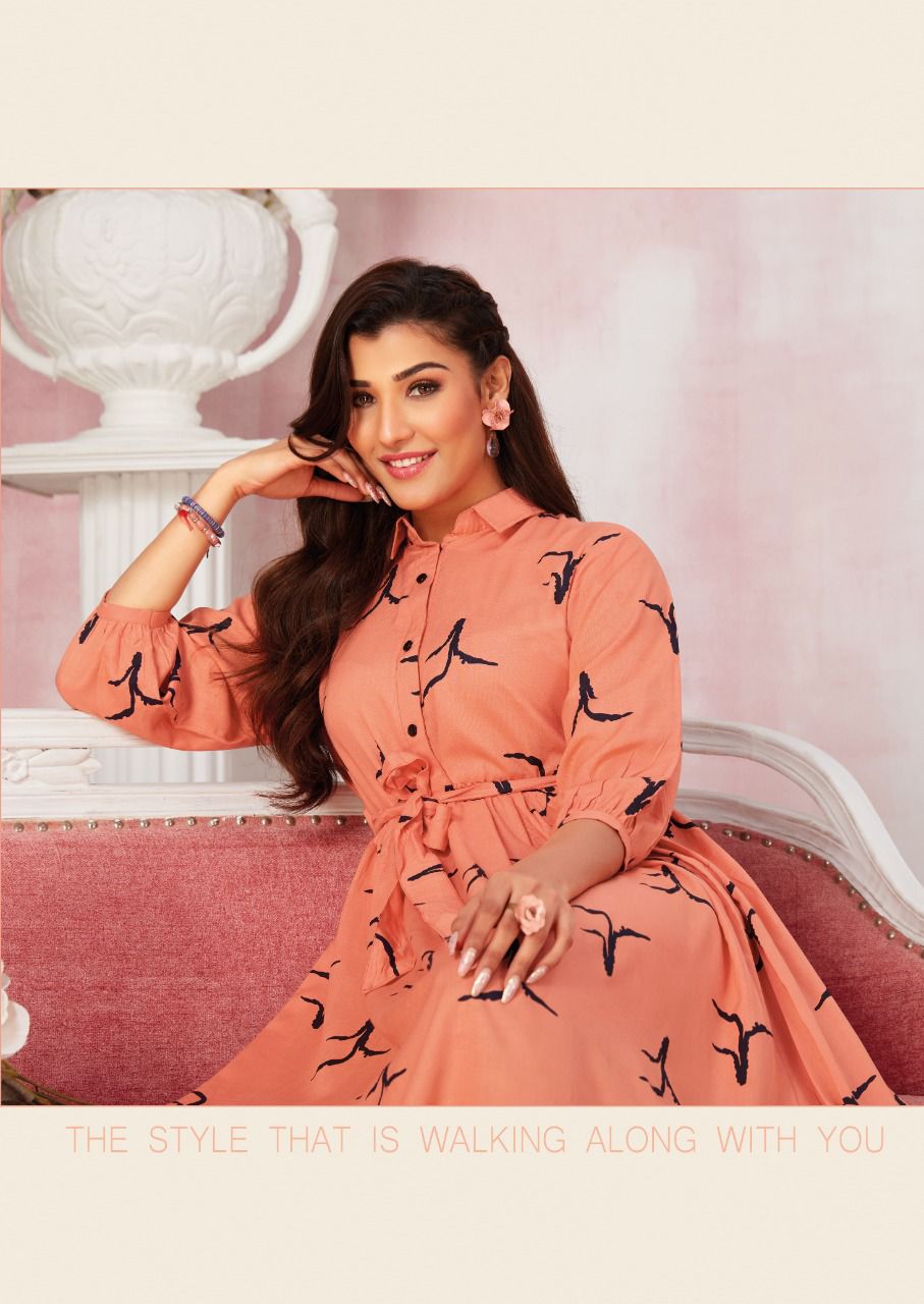 Aarvi Vintage 1 Fancy Party Wear Rayon Printed Designer Kurti Collection